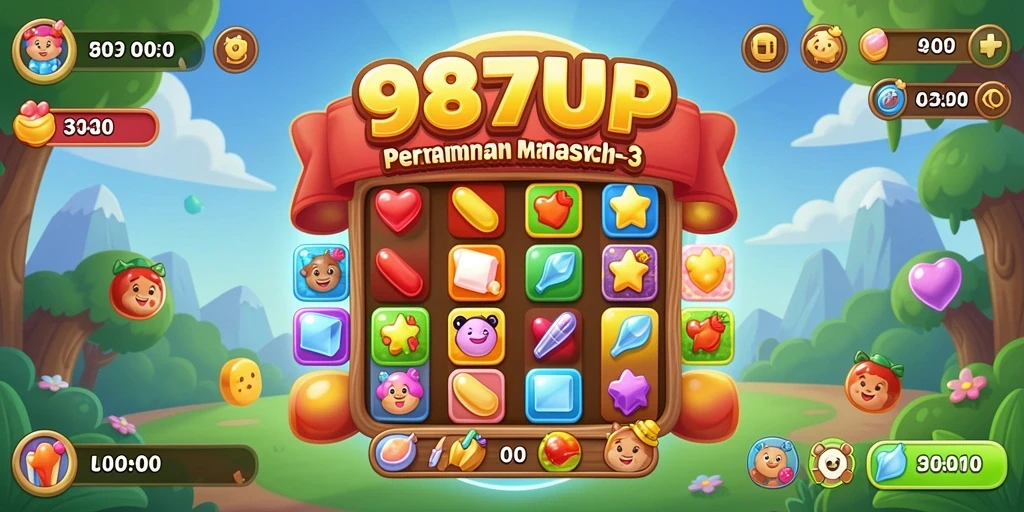 Screenshot 987UP menampilkan gameplay menantang dalam Match-3.