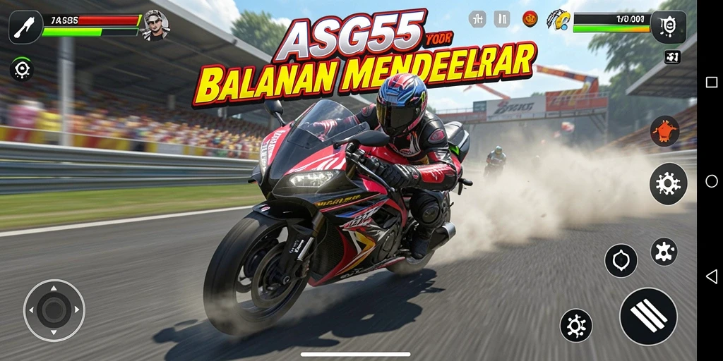 Gameplay seru dengan balapan motor di trek yang menantang.