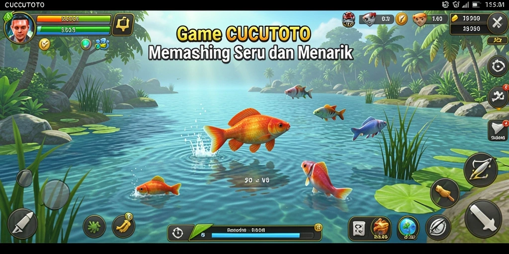 Screenshot gameplay memancing seru dalam CUCUTOTO.