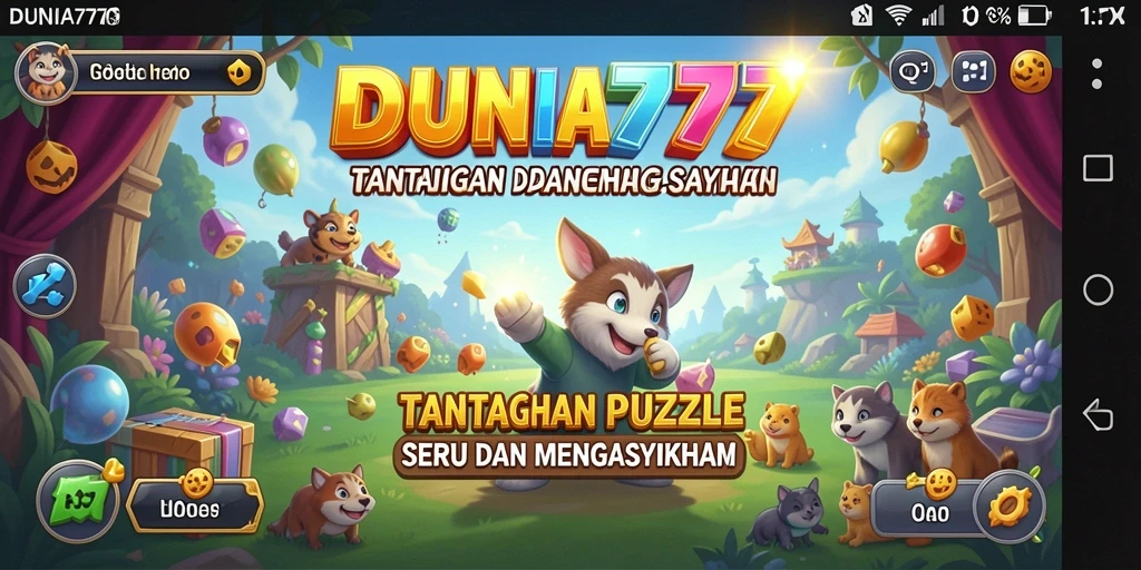 Menampilkan gameplay seru DUNIA777 dengan berbagai tantangan puzzle.