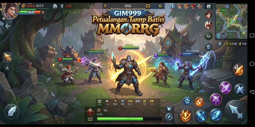 Tangkapan layar GIM999 menampilkan pertarungan epik di dunia MMORPG.