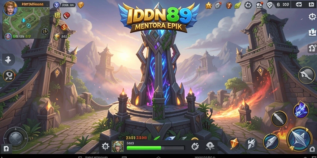 Screenshot menunjukkan gameplay menegangkan dalam IDN89 Tower Defense.
