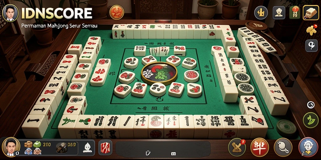 Screenshot gameplay <strong>IDNSCORE</strong> dengan desain Mahjong yang menarik.