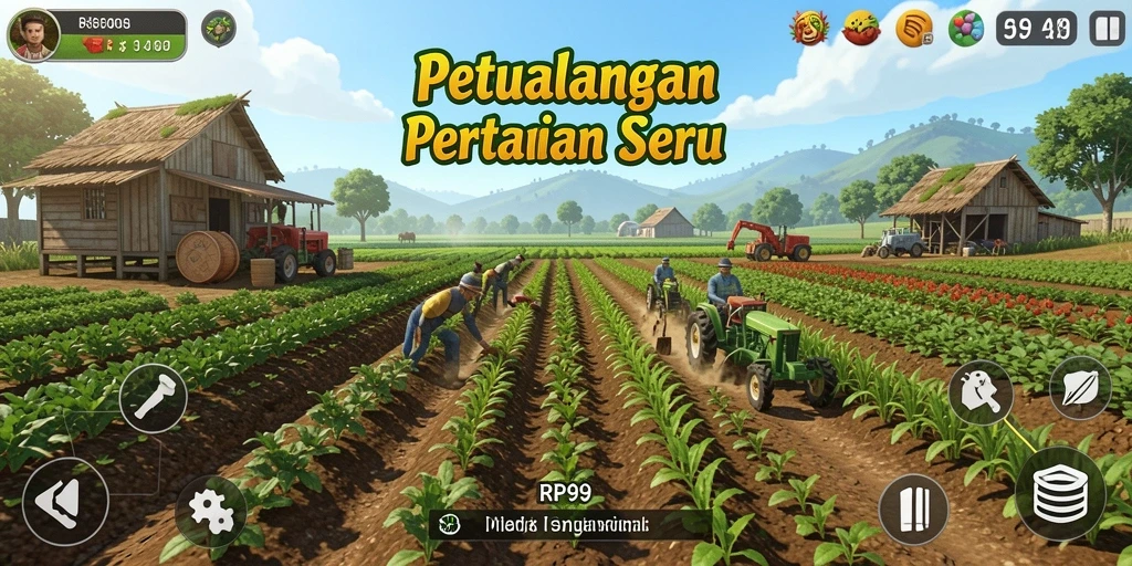 Tampilan gameplay RP99 yang menarik saat bertani di lahan virtual.