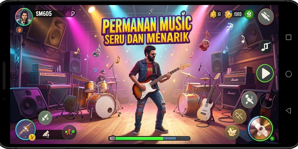 Screenshot gameplay SM605 yang menampilkan pengalaman musik yang interaktif.
