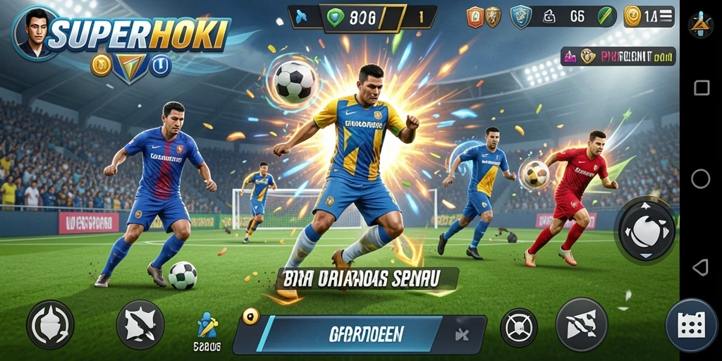 Gameplay SUPERHOKI yang seru dan kompetitif di arena olahraga.