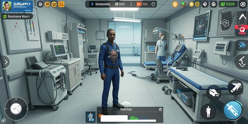 Tangkapan layar SURGAPLY menampilkan gameplay realistis di lingkungan medis.