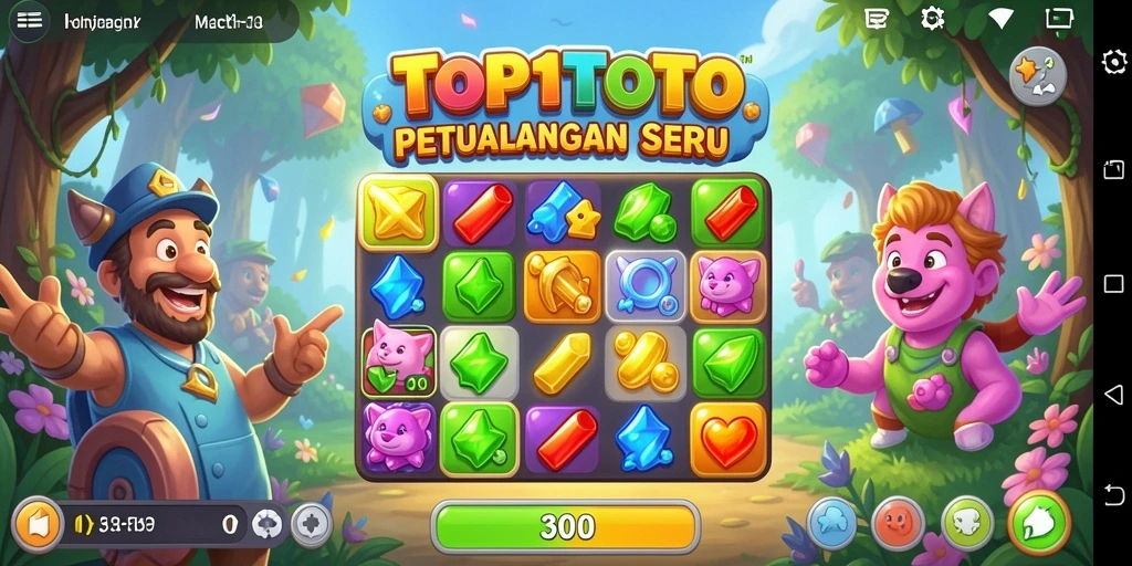 Tampilan gameplay seru dalam TOP1TOTO dengan objek berwarna-warni.