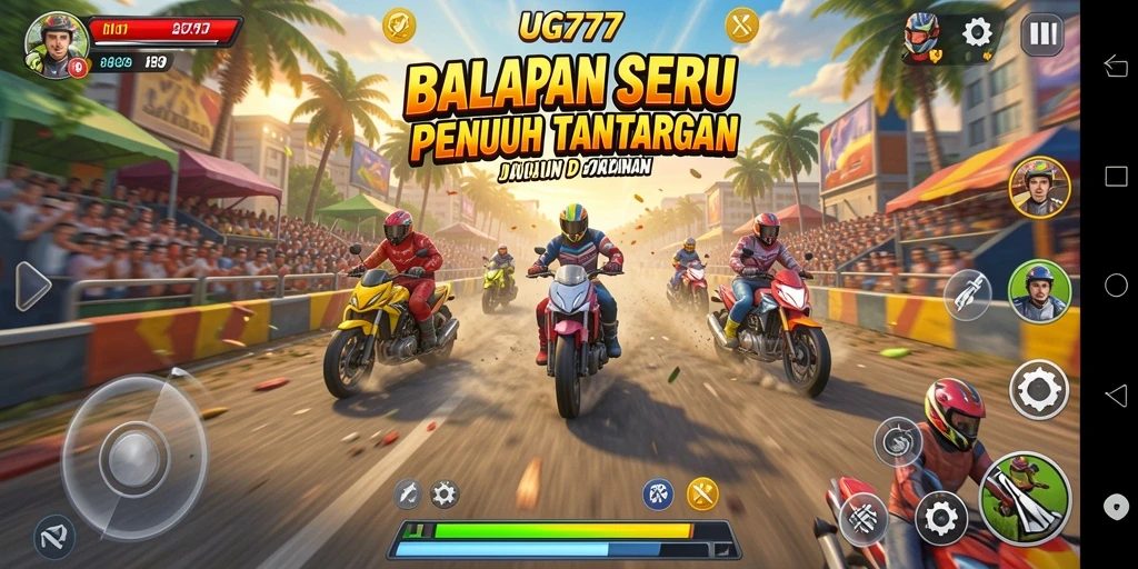 Screenshot utama UG777 menampilkan aksi balapan yang intens dan menarik.