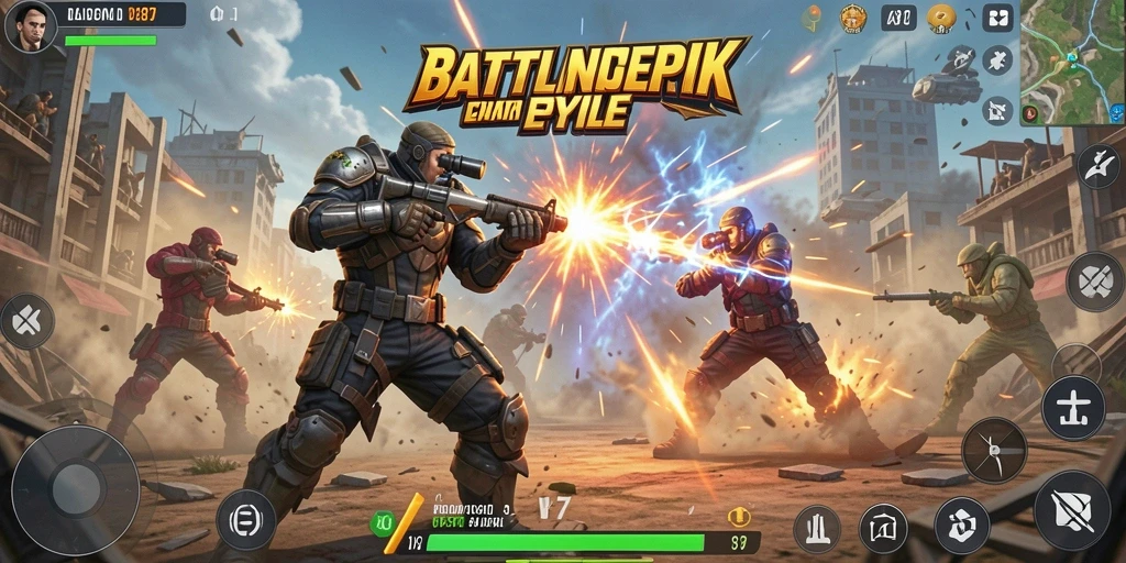 Screenshot V87 menampilkan pertempuran mendebarkan di Battle Royale.
